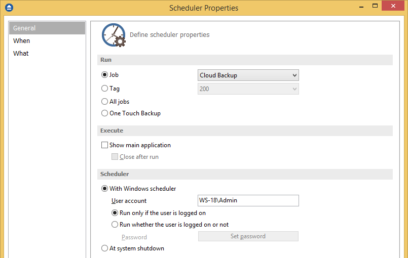 backup properties - scheduler backup properties - scheduler