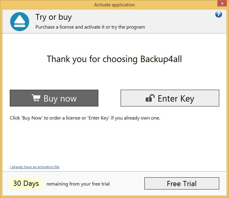 Backup4all 6 - Online Activation 1