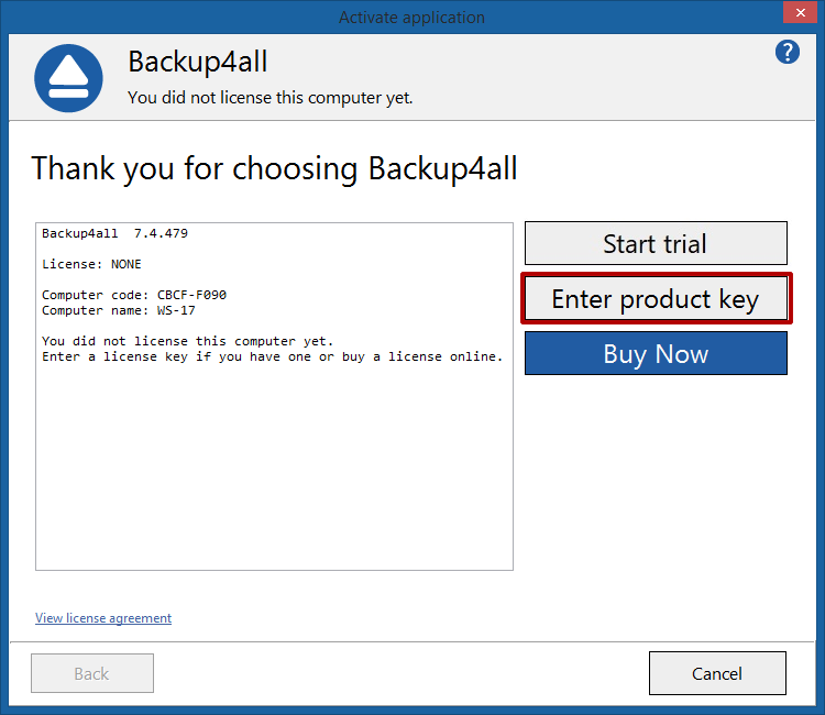 Backup4all 7 - Online Activation 1