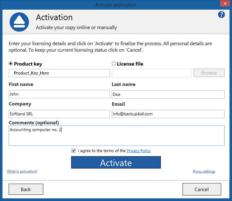 Backup4all 7 - Online Activation 2