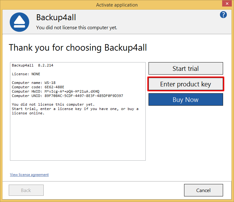 Backup4all 8 - Online Activation 1