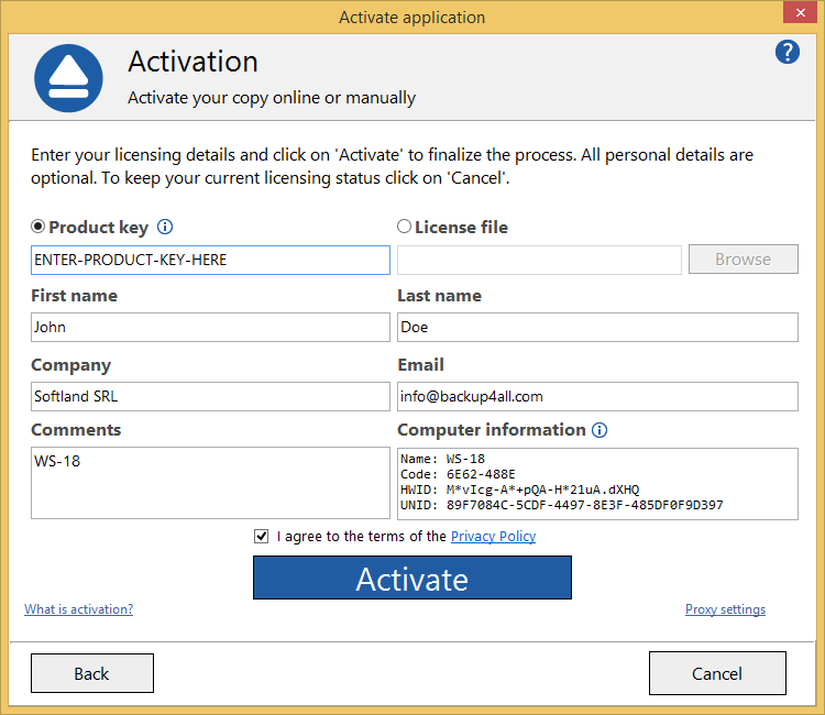 Backup4all 9 - Online Activation 2