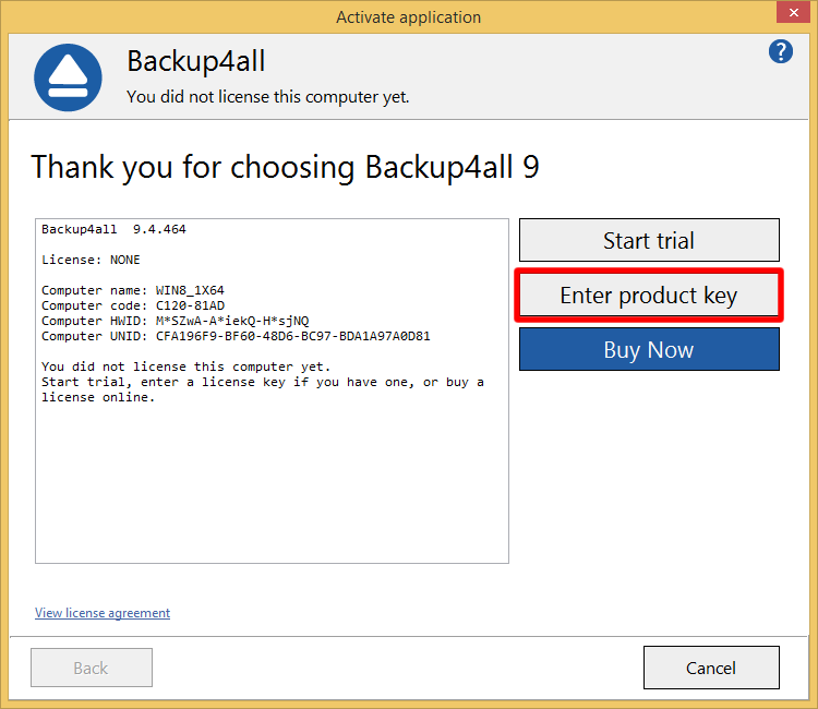 Backup4all 9 - Online Activation 1