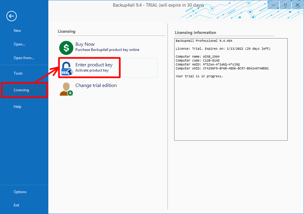 Backup4all 9 - Online Activation 1