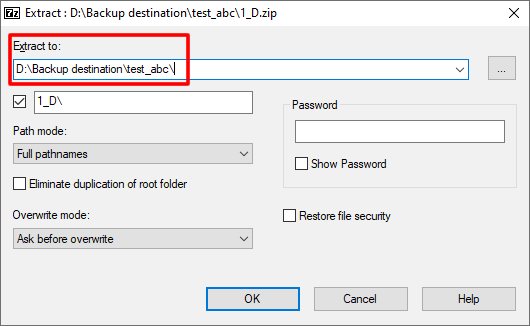 Extract location 7-Zip