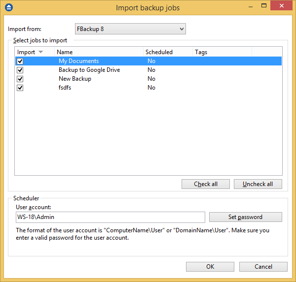 Import from FBackup Import from FBackup