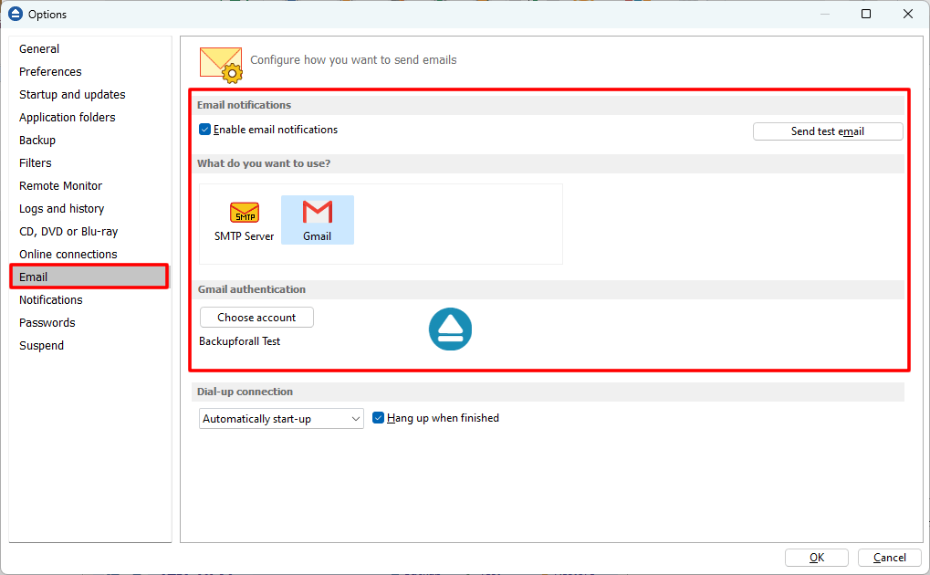 Backup Properties - Email Backup Properties - Email
