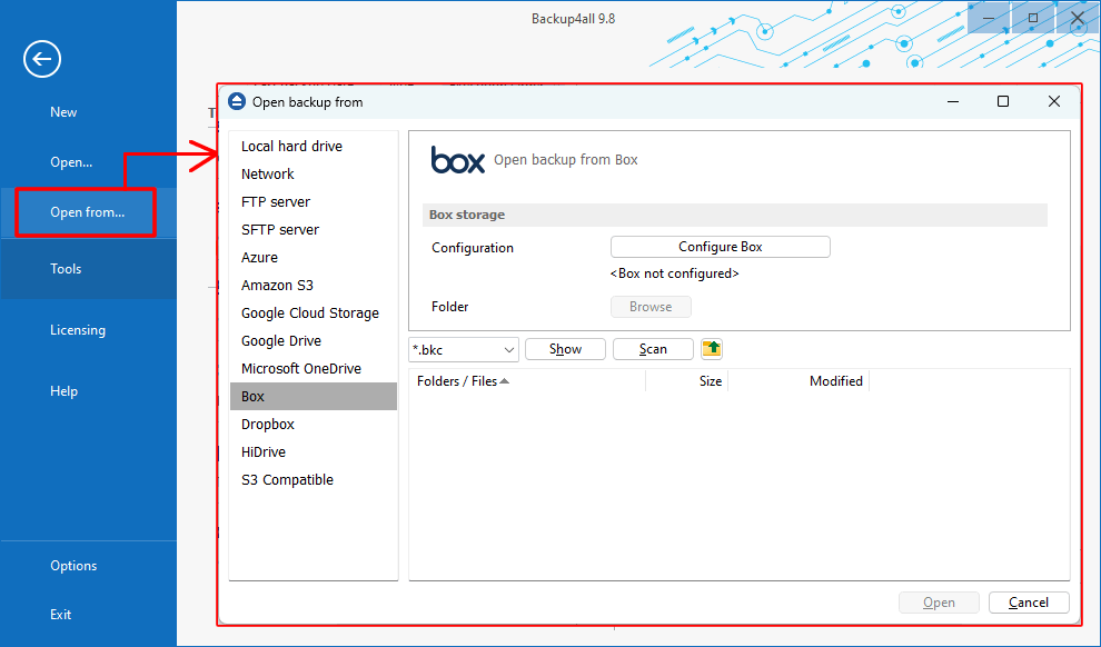 Open Backup from Box Open Backup From Box