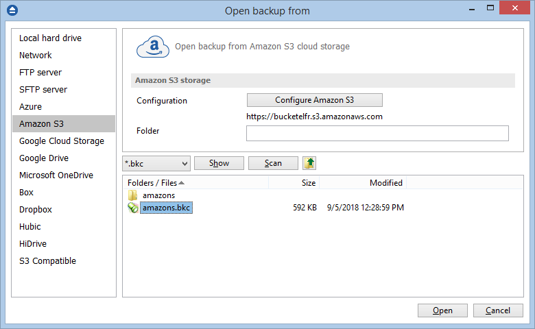 Show .bkc files in Amazon S3 bucket Show .bkc files in Amazon S3 bucket