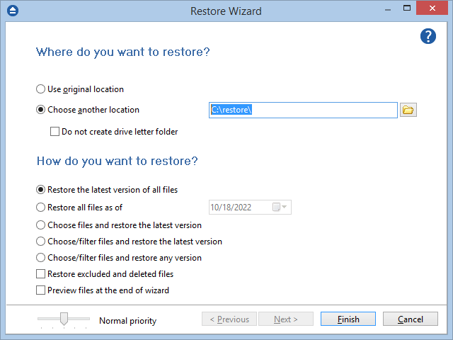 Select folder where to restore Amazon S3 backup Select folder where to restore Amazon S3 backup