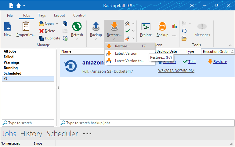 Restore Amazon S3 backup Restore Amazon S3 backup
