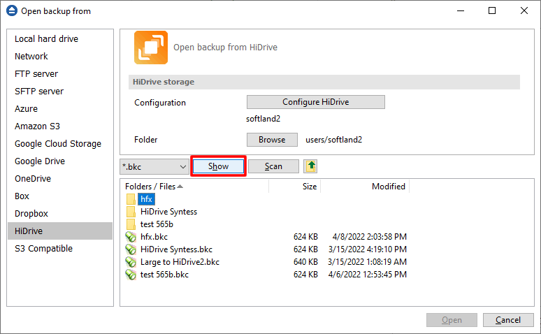 Restore from Hidrive Restore from Hidrive