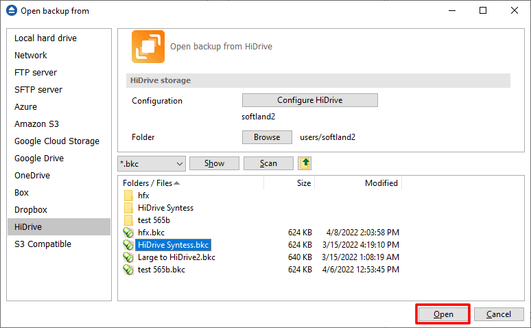 Restore from Hidrive Restore from Hidrive