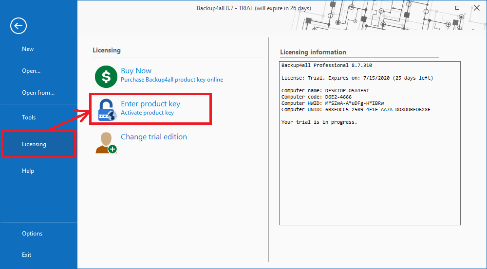 Backup4all 8 - Online Activation 1